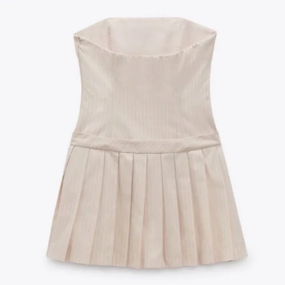 NWT Zara Striped Pleated Strapless Dress - Picture 2 of 7